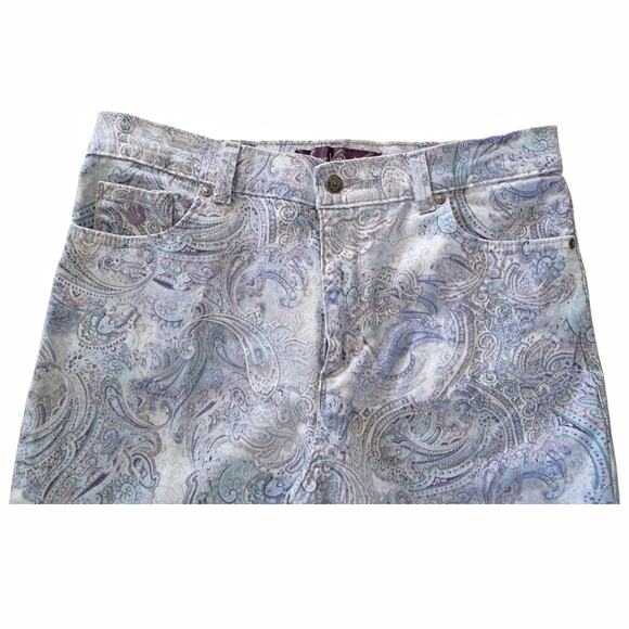 GLORIA VANDERBILT Purple Paisley Capri Jeans Sz 12 Stretch Denim Casual Cropped - Picture 5 of 12